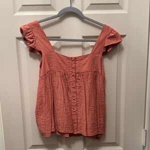 She + Sky Terracotta Ruffled Sleeve Blouse